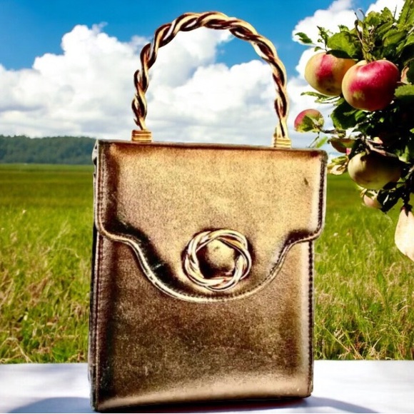 Vintage Vegan Framed Handbag Faux Leather Metal Handle AS IS - Picture 3 of 12